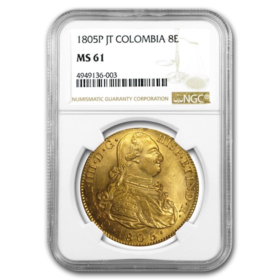 1805 P-JT Colombia Gold 8 Escudos Charles IV MS-61 NGC 1805 P-JT Colombia Gold 8 Escudos Charles IV MS-61 NGC